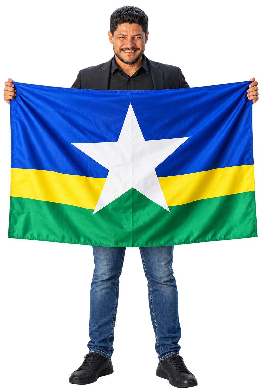 Carlos Deicke segurando a bandeira de Rondônia